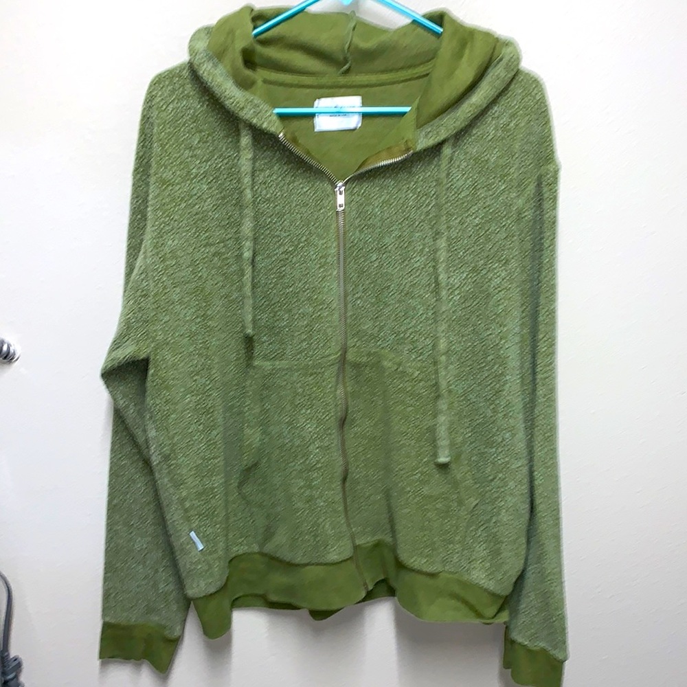 Soft Serve olive green hoodie with zipper in the front. Size Large